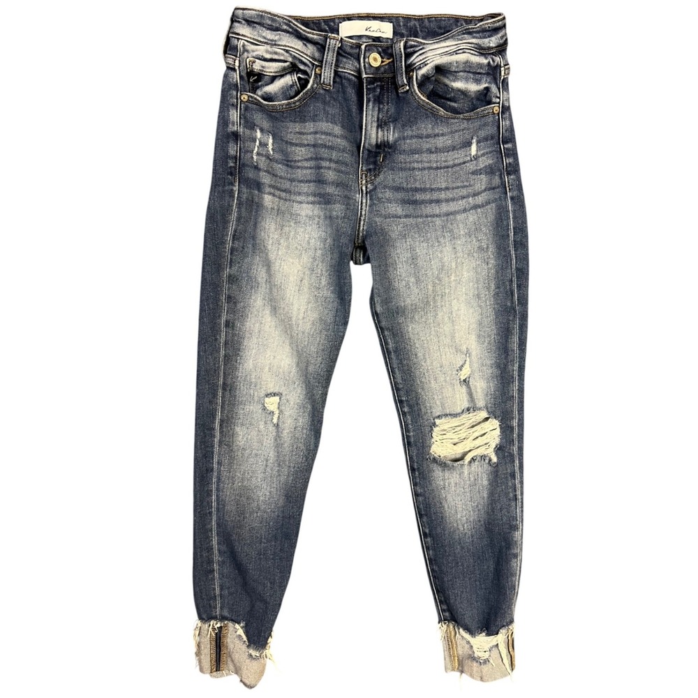 Kancan Women's 5/26 Skinny Jeans Distressed Medium Wash Ankle Zip Stretch Denim